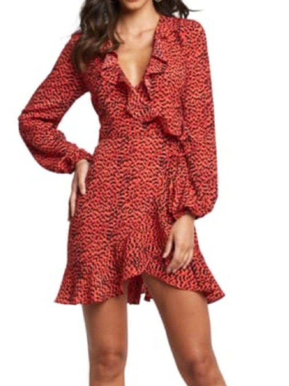 Bardot Red Animal Print Wrap Dress - Nora - Size Small/6